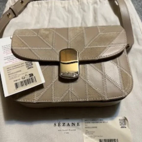NWT Sezane Milo Classique Mini Beige Patchwork Bag in Leather/Suede - Picture 10 of 10
